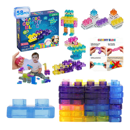 58 Count Colorful Gummy Squishy Sensory Building Block Toy ZPH-58 (12PC)