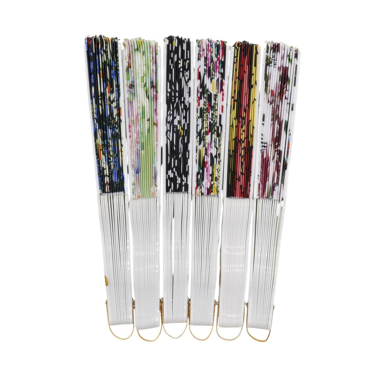 Flower Garden White Base Folding Hand Fan FN0458 (12PC)