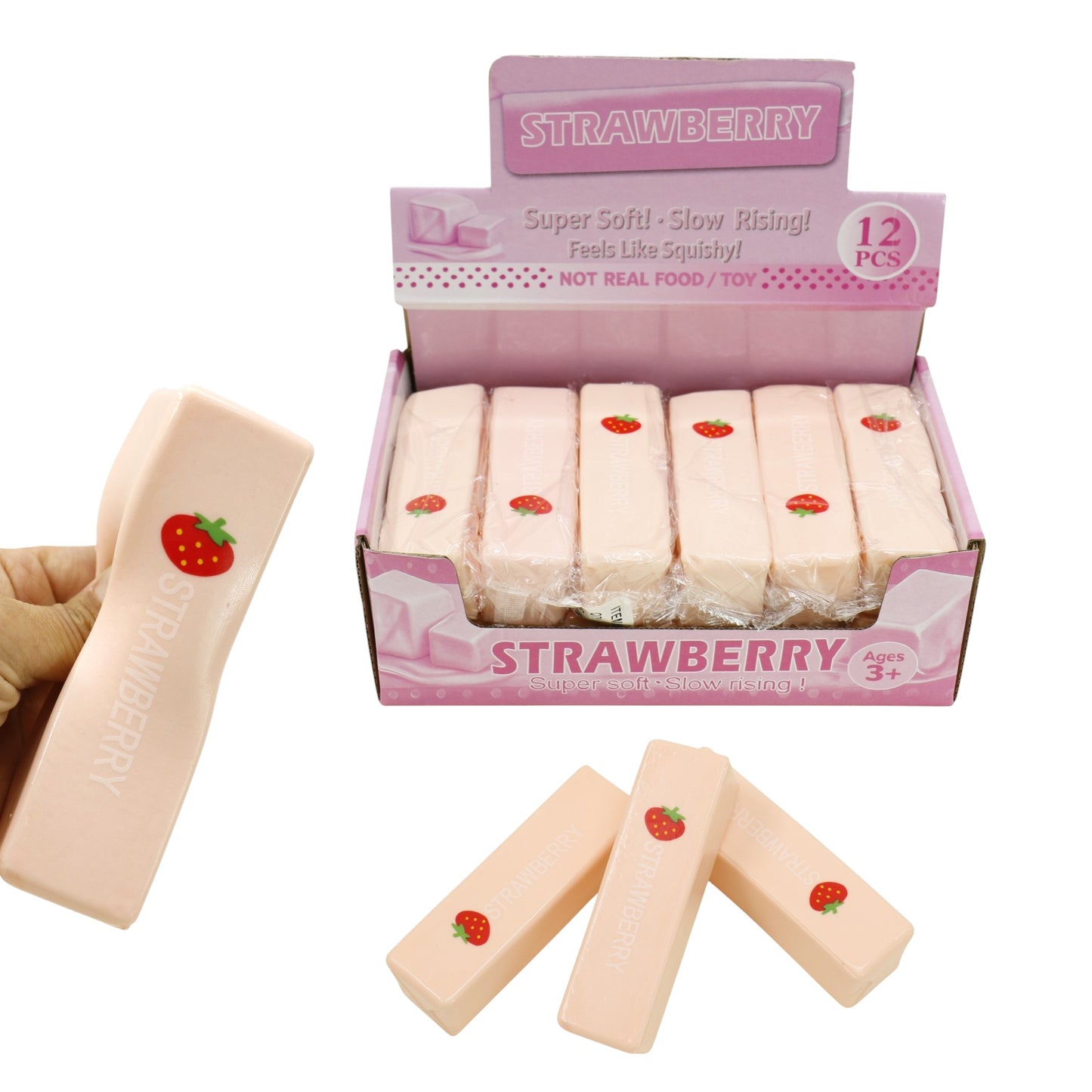 Pink Strawberry Butter Soft Slow Rising Foam Squishy JT6506-30 (12PC)