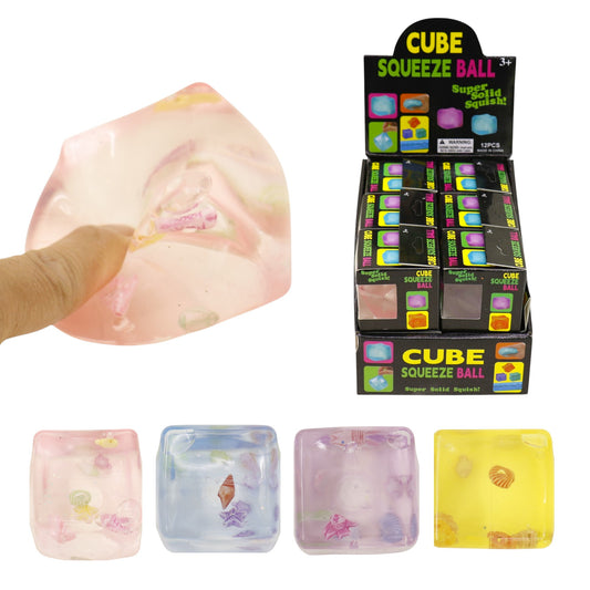 Cube Fidget Squishy Filled With  A Clear Ocean Scene Squishy Ball Toy JT6608-6 (12PC)