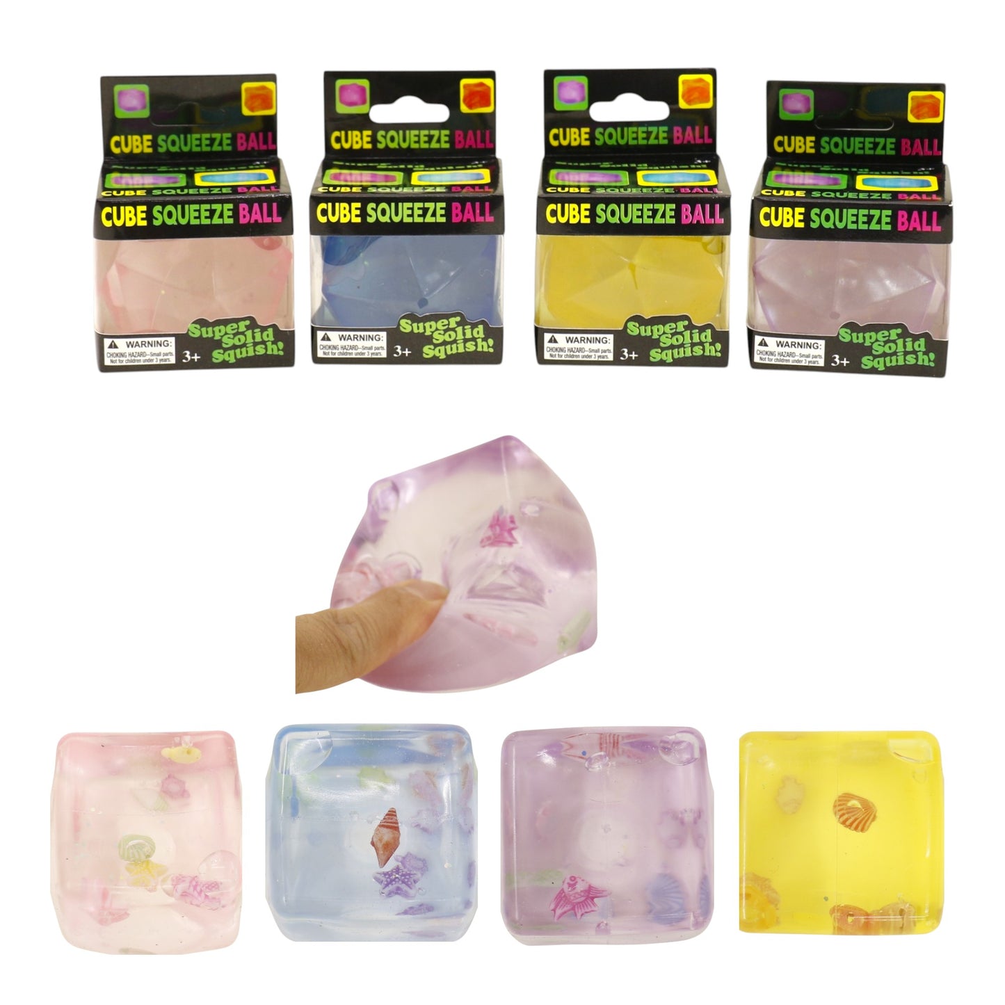Cube Fidget Squishy Filled With  A Clear Ocean Scene Squishy Ball Toy JT6608-6 (12PC)