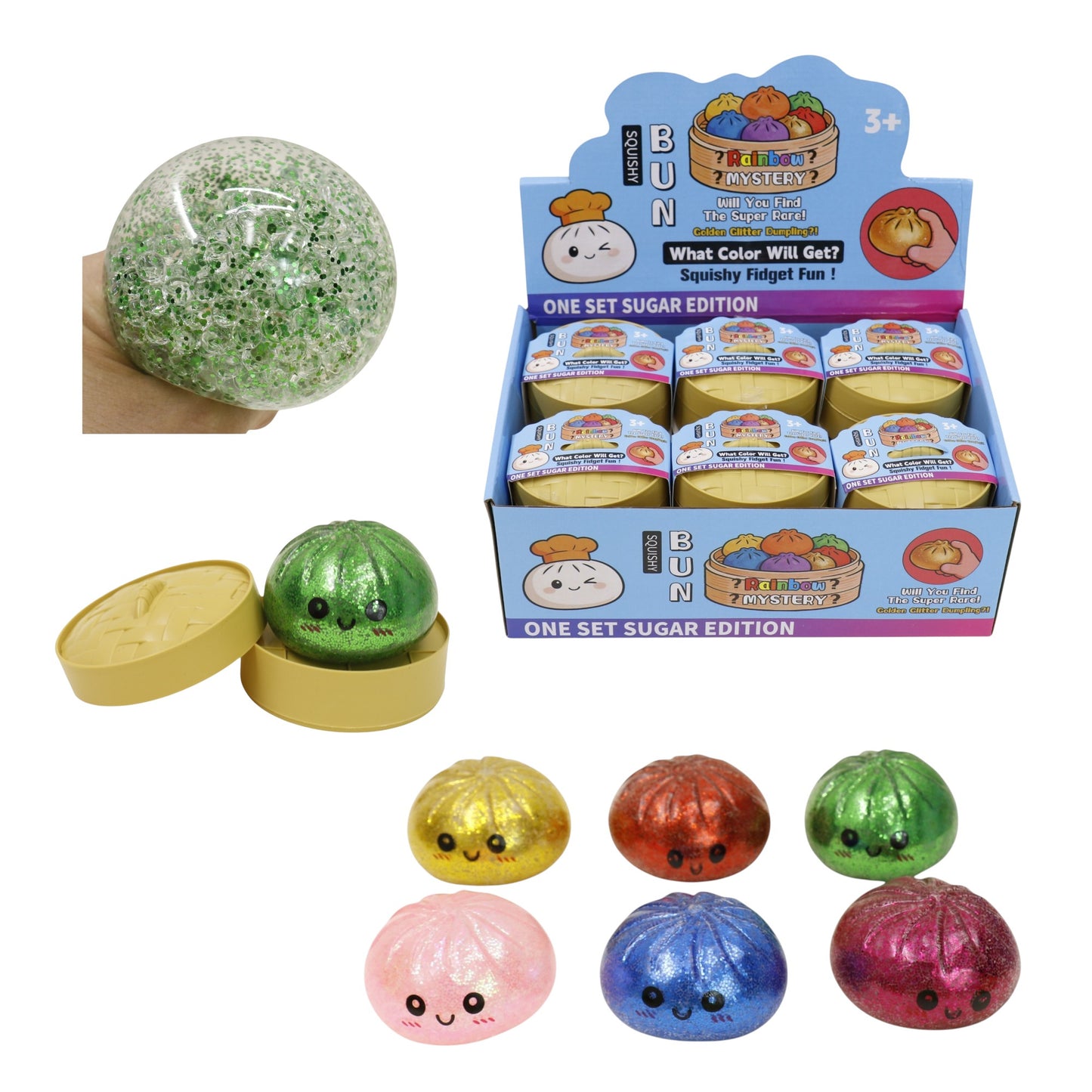 Glitter Squishy Dumpling Filled With Beads Toy SS417-3(12PC)