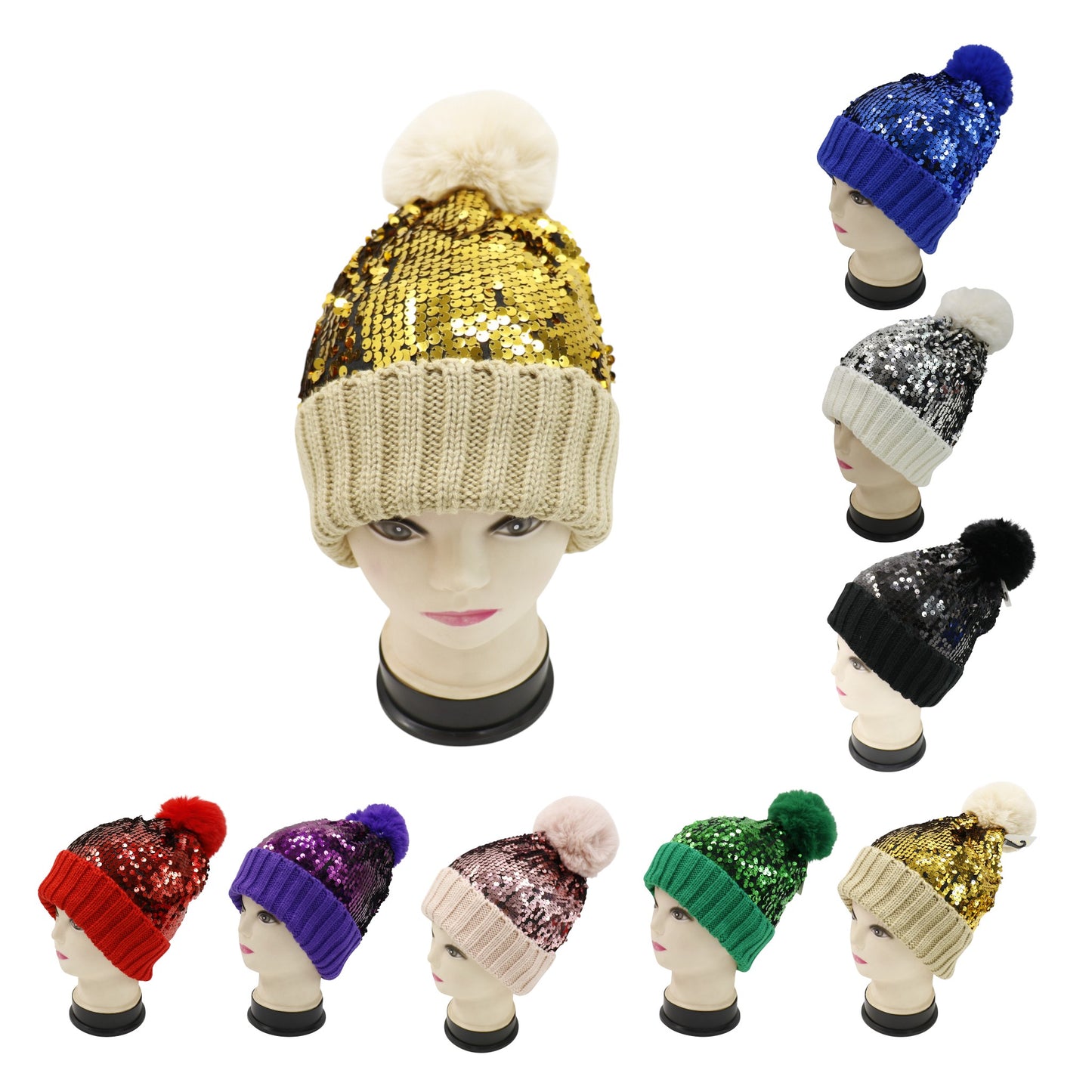 Pom Pom Sequin Beanie HA3715-1 (3PC)