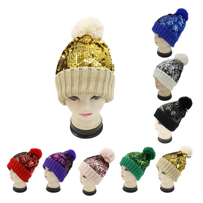 Pom Pom Sequin Beanie HA3715-1. (3PC)
