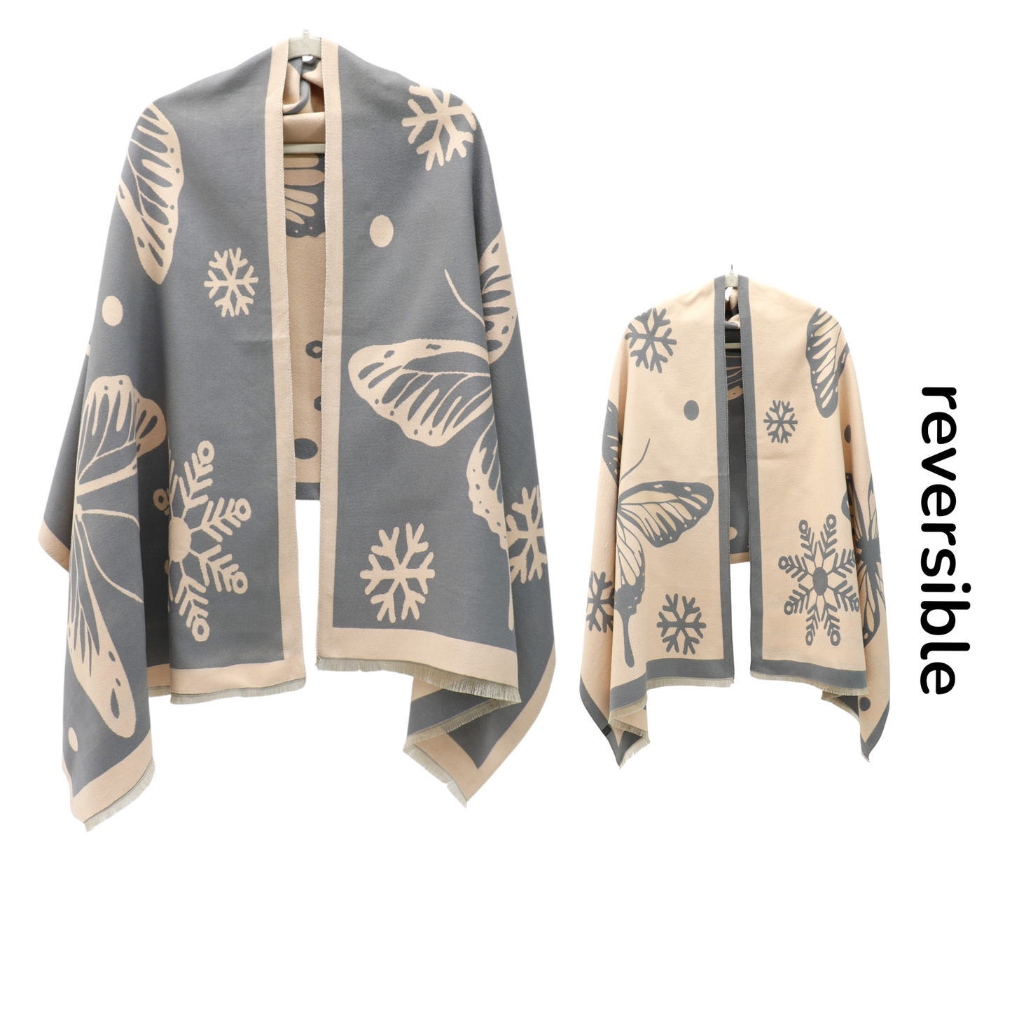 Cashmere Feel Winter Reversible Butterfly Snowflake patten Scarves SCF4902-2 (12PC)