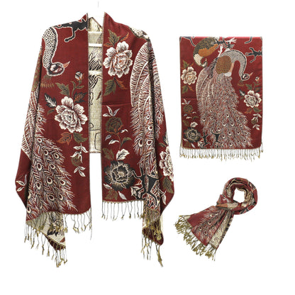 Metallic Pashmina Peacock Pattern SCF31105-11. (12PC)