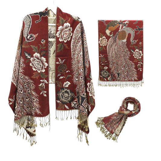 Metallic Pashmina Peacock Pattern SCF31105-11 (12PC)