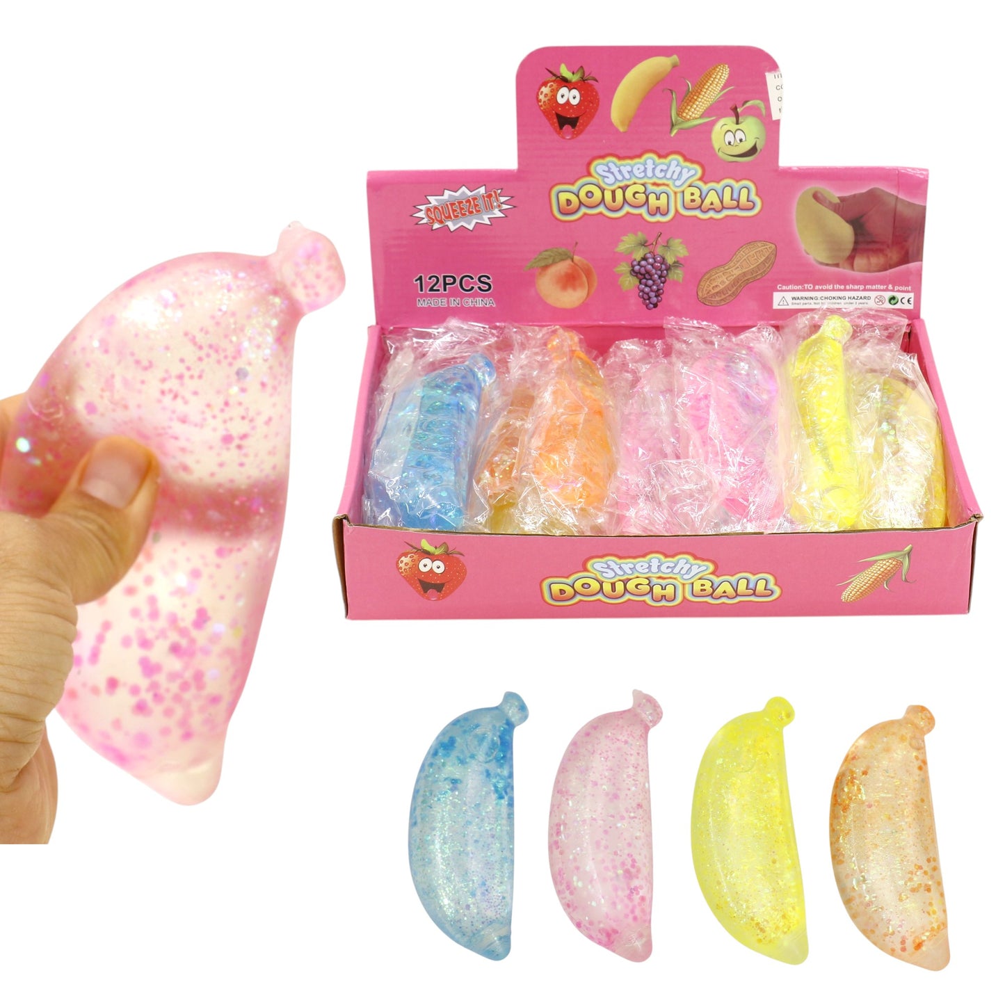 Glitter Maltose Sugar Banana Squishy Toy JT6603-18 (12PC)