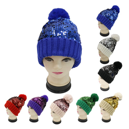 Pom Pom Sequin Beanie HA3715-1. (3PC)