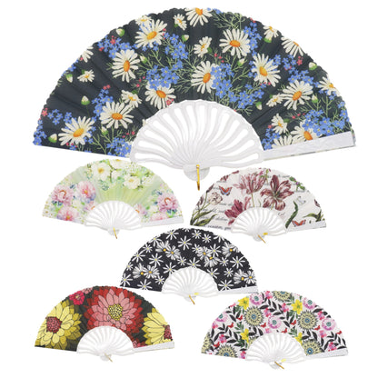 Flower Garden White Base Folding Hand Fan FN0458 (12PC)