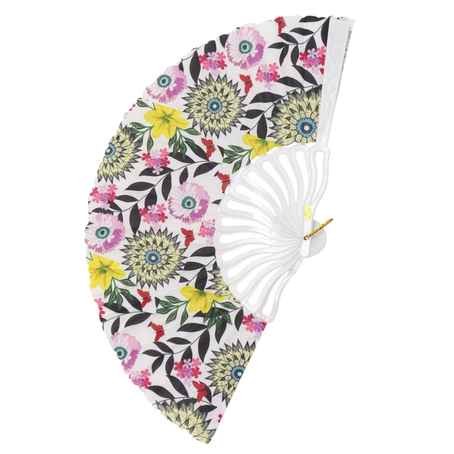Flower Garden White Base Folding Hand Fan FN0458 (12PC)
