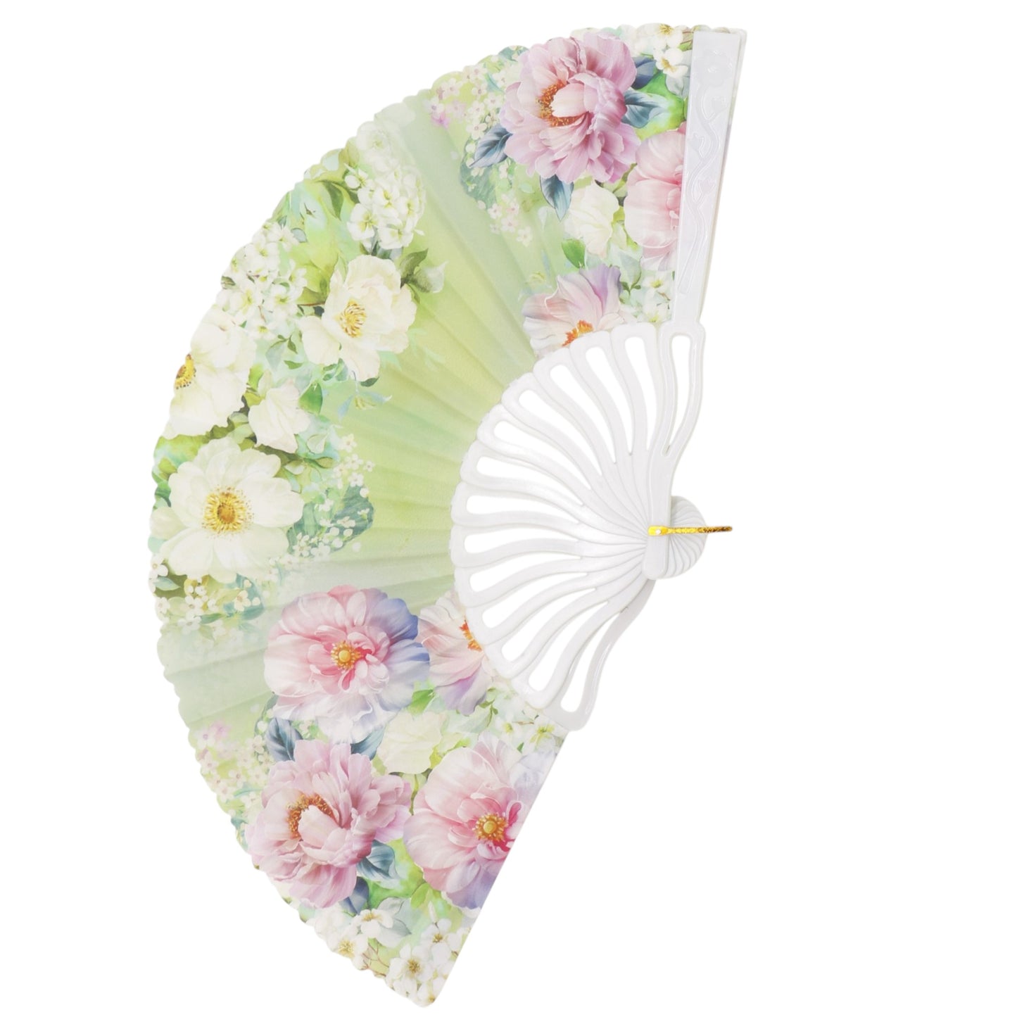 Flower Garden White Base Folding Hand Fan FN0458 (12PC)