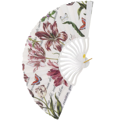 Flower Garden White Base Folding Hand Fan FN0458 (12PC)