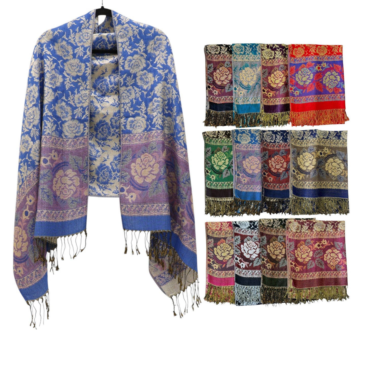 Metallic Pashmina Rose SCF4815-5.. (12PC)