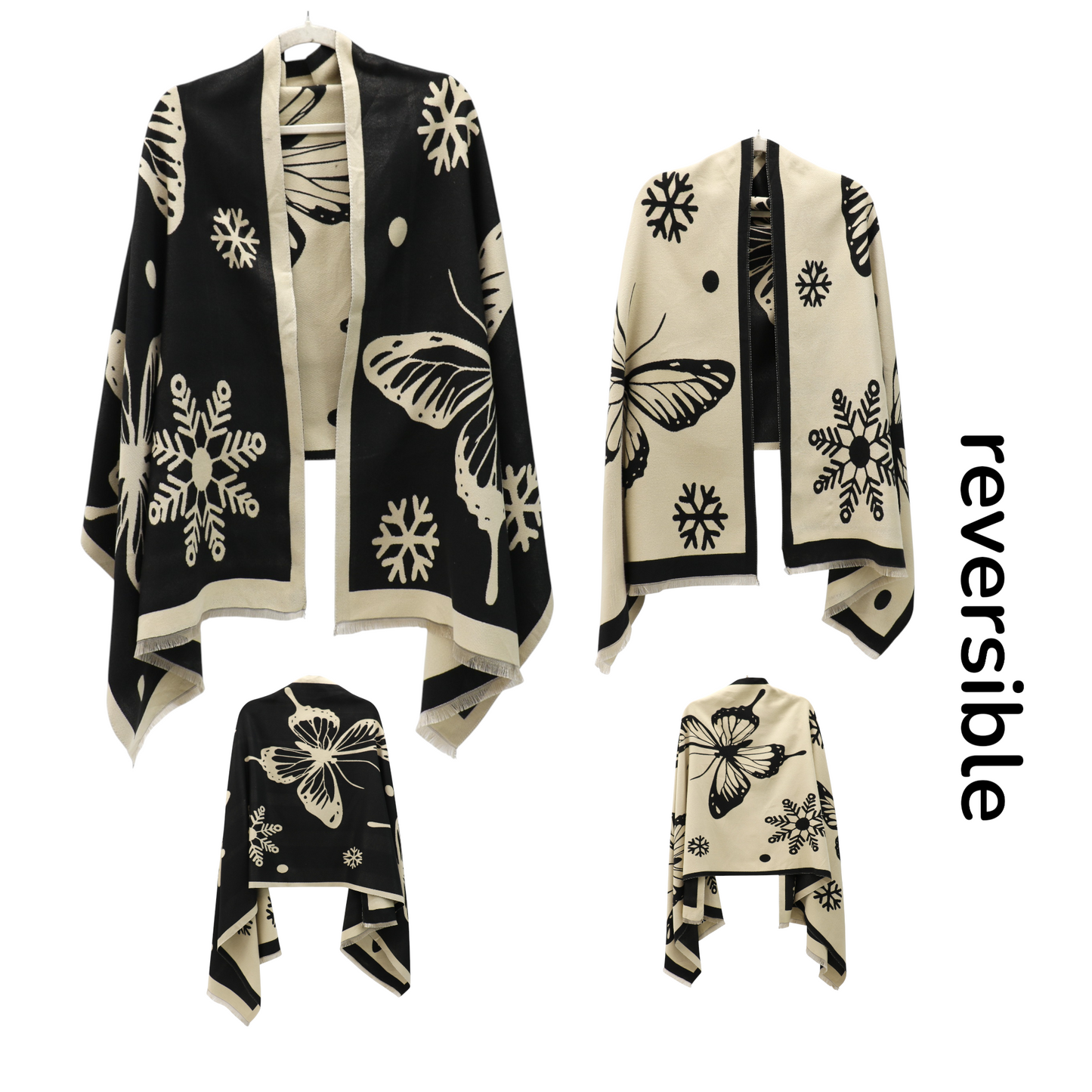 Cashmere Feel Winter Reversible Butterfly Snowflake patten Scarves SCF4902-2 (12PC)