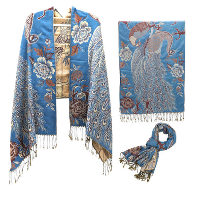 Metallic Pashmina Peacock  SCF4815-14.. (12PC)