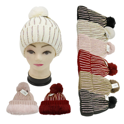Pom Pom Rhinestone Decor Beanie H20-44. (12PC)