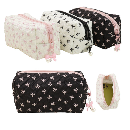 Ribbon Printing Quilted Fabric Makeup Pouch JB51230-5 (12PC)