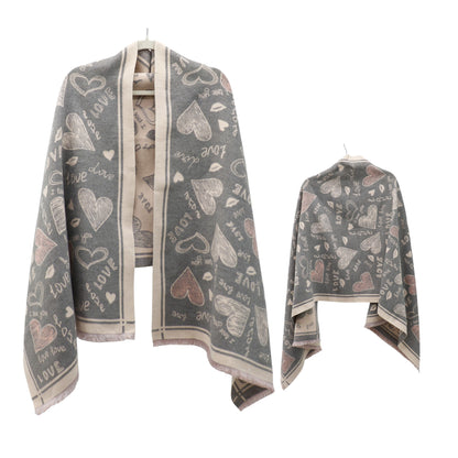 Cashmere Feel Winter Reversible Love N Heart Pattern Scarves SCF4827-23 (12PC)
