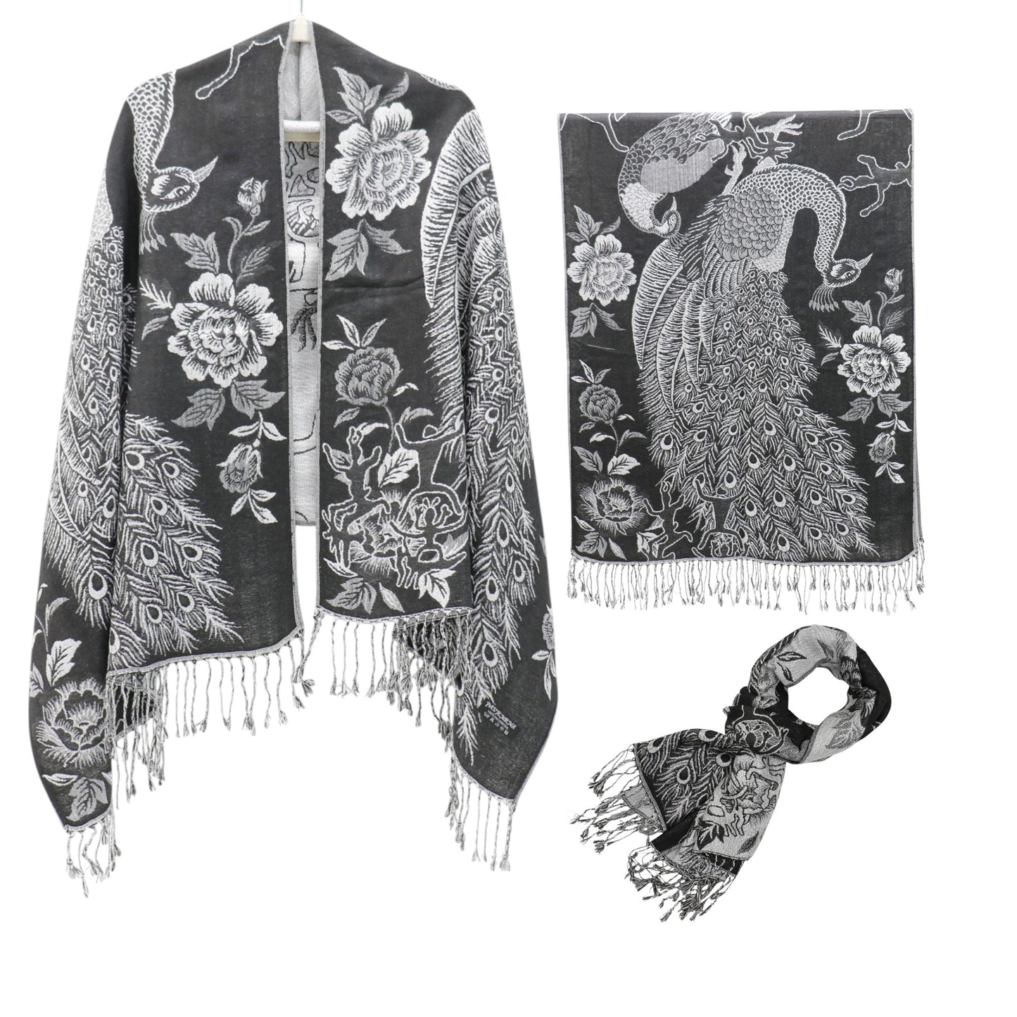 Metallic Pashmina Peacock  SCF4815-14 (12PC)