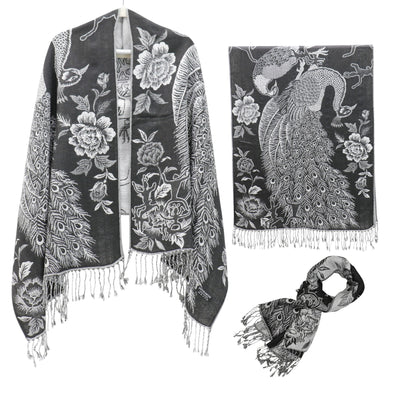 Metallic Pashmina Peacock  SCF4815-14 (12PC)