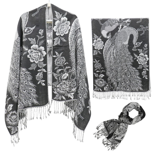 Metallic Pashmina Peacock  SCF4815-14 (12PC)