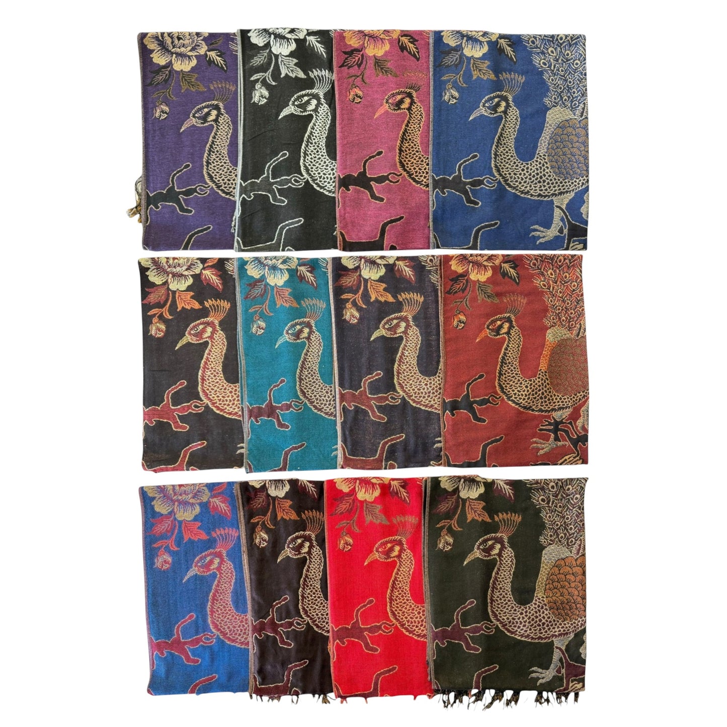 Metallic Pashmina Peacock  SCF4815-14 (12PC)