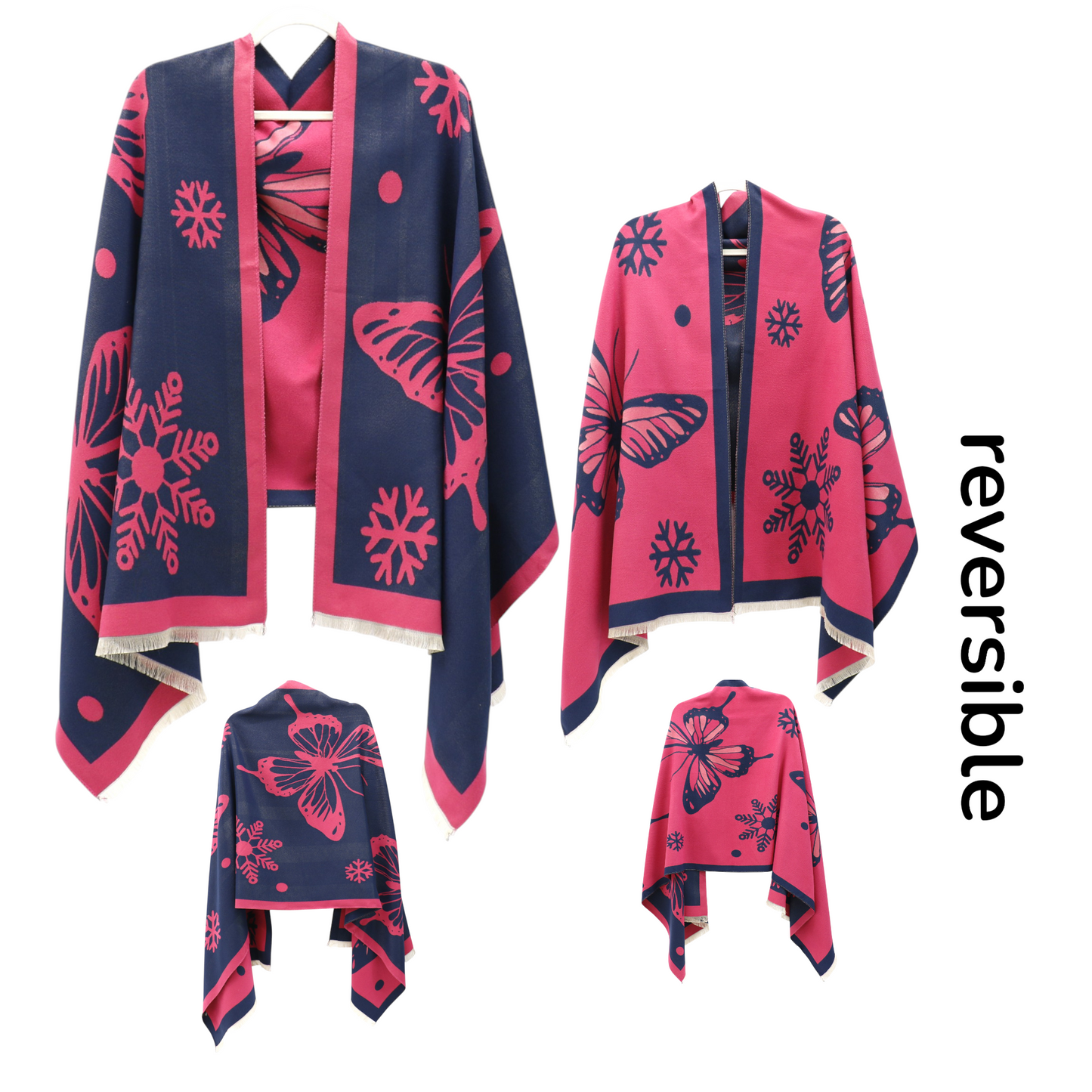 Cashmere Feel Winter Reversible Butterfly Snowflake patten Scarves SCF4902-2 (12PC)