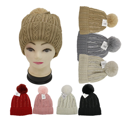 Pom Pom Rhinestone Decor Beanie H20-42. (12PC)