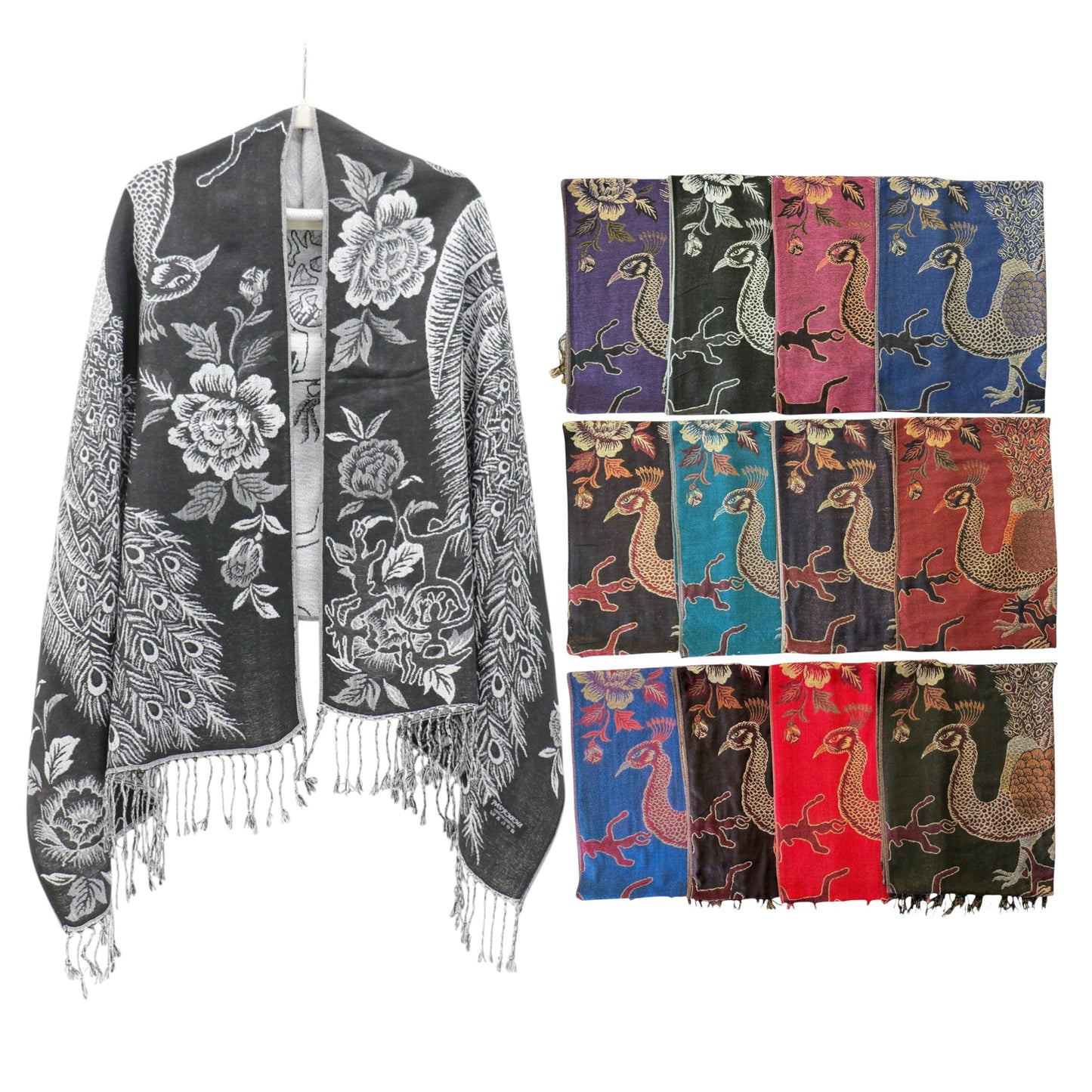 Metallic Pashmina Peacock  SCF4815-14 (12PC)