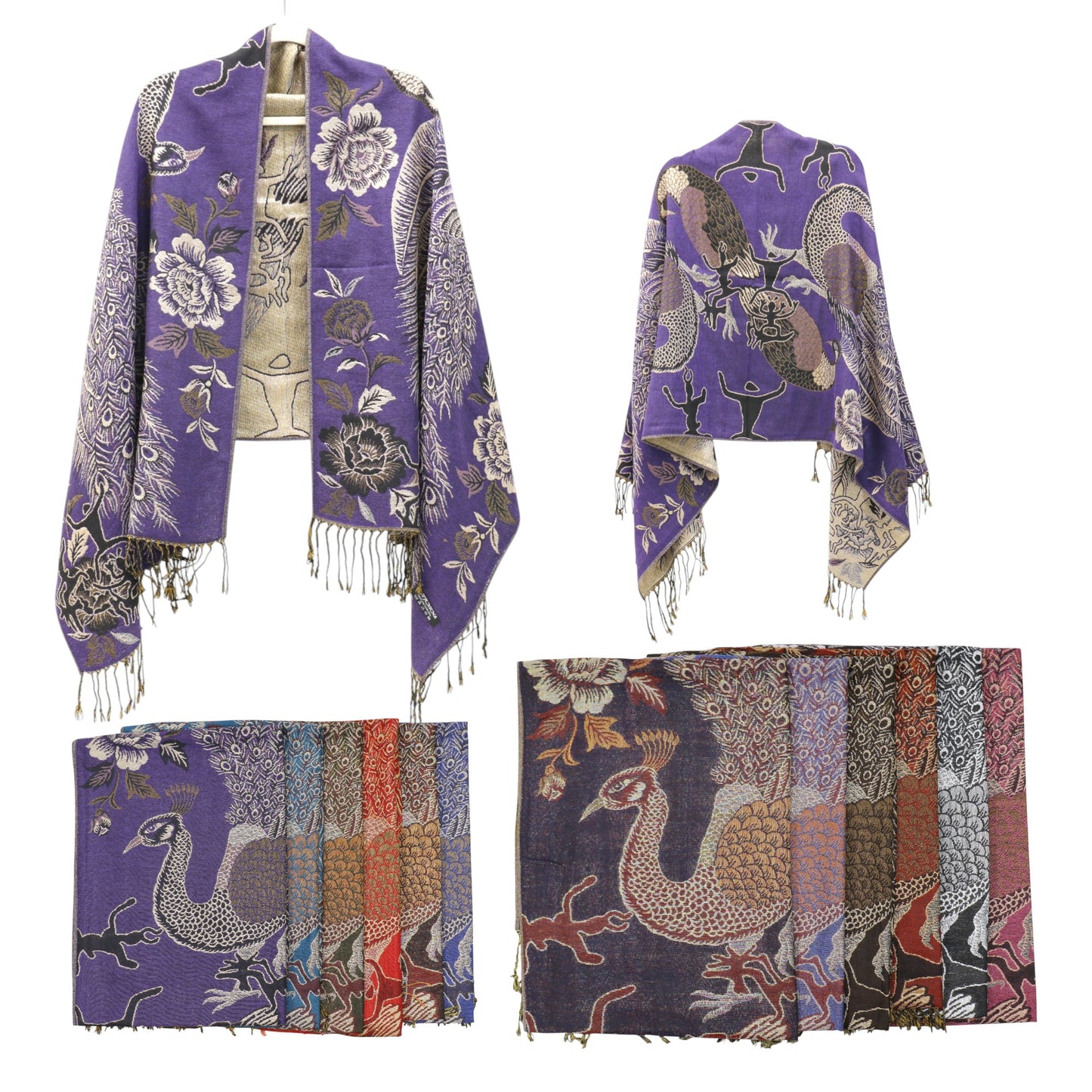 Metallic Pashmina Peacock  SCF4815-14.. (12PC)