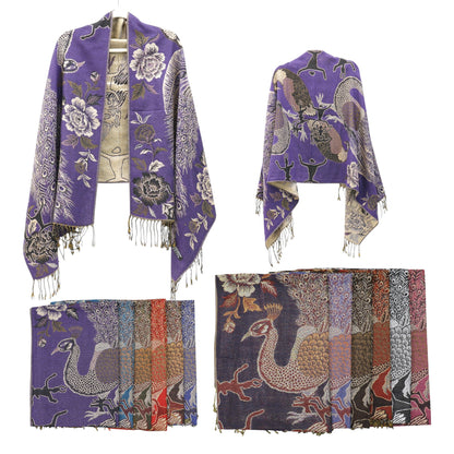 Metallic Pashmina Peacock  SCF4815-14.. (12PC)