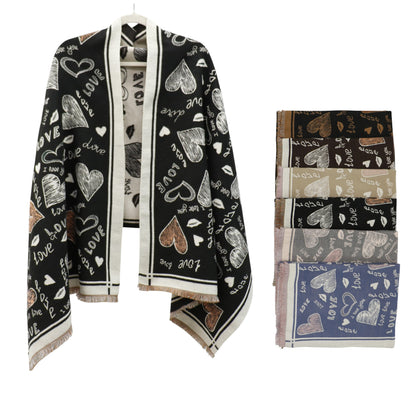Cashmere Feel Winter Reversible Love N Heart Pattern Scarves SCF4827-23 (12PC)