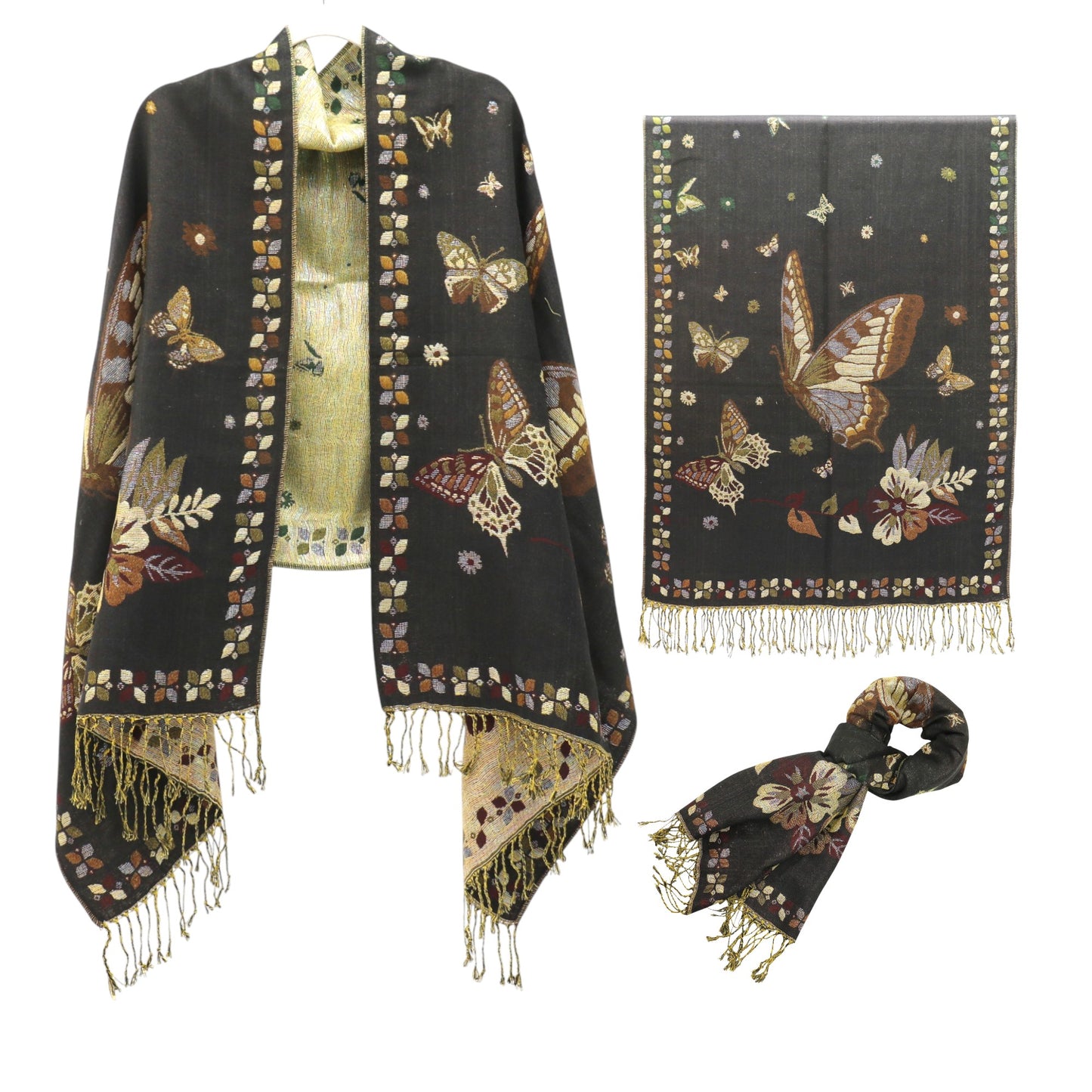 Metallic Pashmina Butterfly SCF4815-12. (12PC)