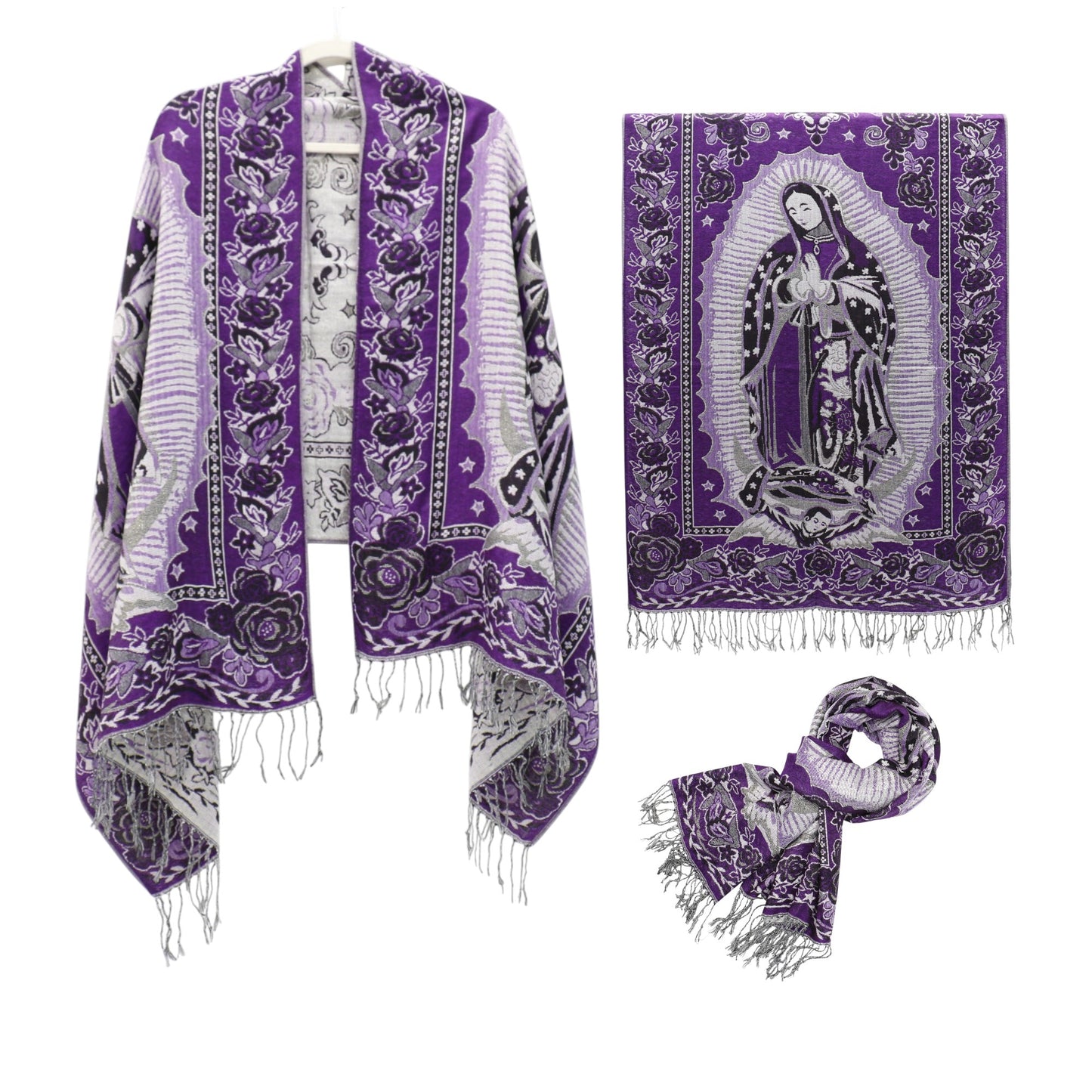 Metallic Pashmina Our Lady of Guadalupe SCF3719-28 (12PC)