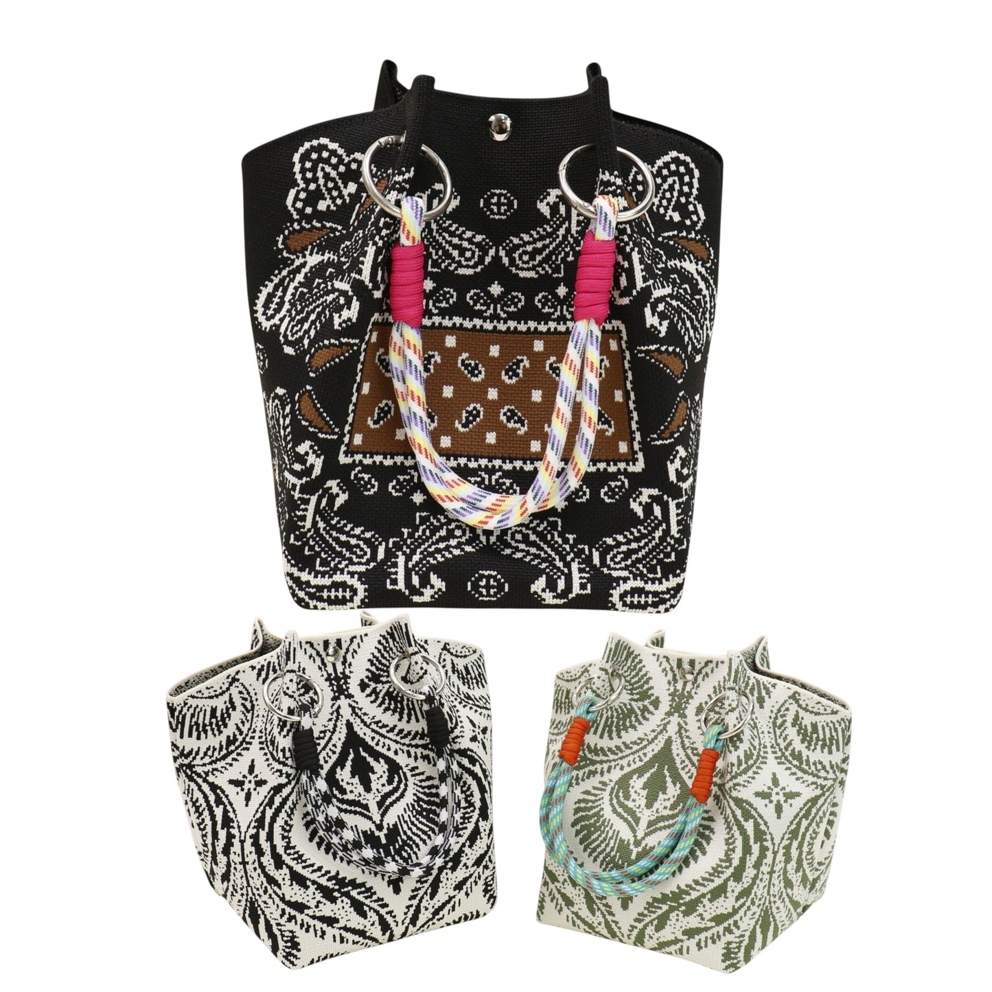Bandana Pattern Knitted Tote Bag JB6122-7 (12PC)