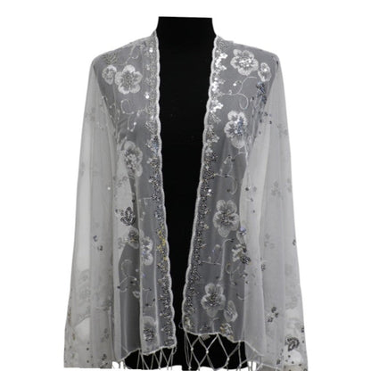 Sequin Chiffon Embellished Fringe Sheer Shawl Wrap Scarf SC309B. (12pc)