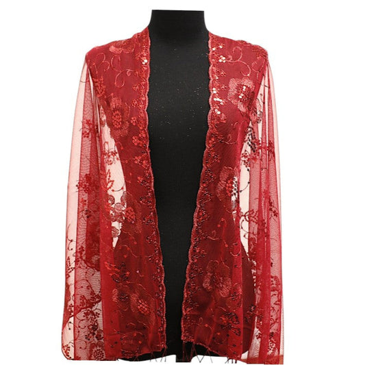 Sequin Chiffon Embellished Fringe Sheer Shawl Wrap Scarf SC309A.(12pc)