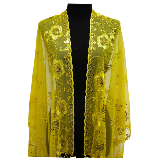 Sequin Chiffon Floral Embellished Fringe Sheer Shawl Wrap Scarf SC309A! (12pc)