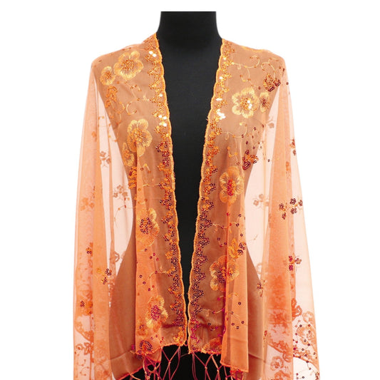 Sequin Chiffon Embellished Fringe Sheer Shawl Wrap Scarf SC309A (12pc)