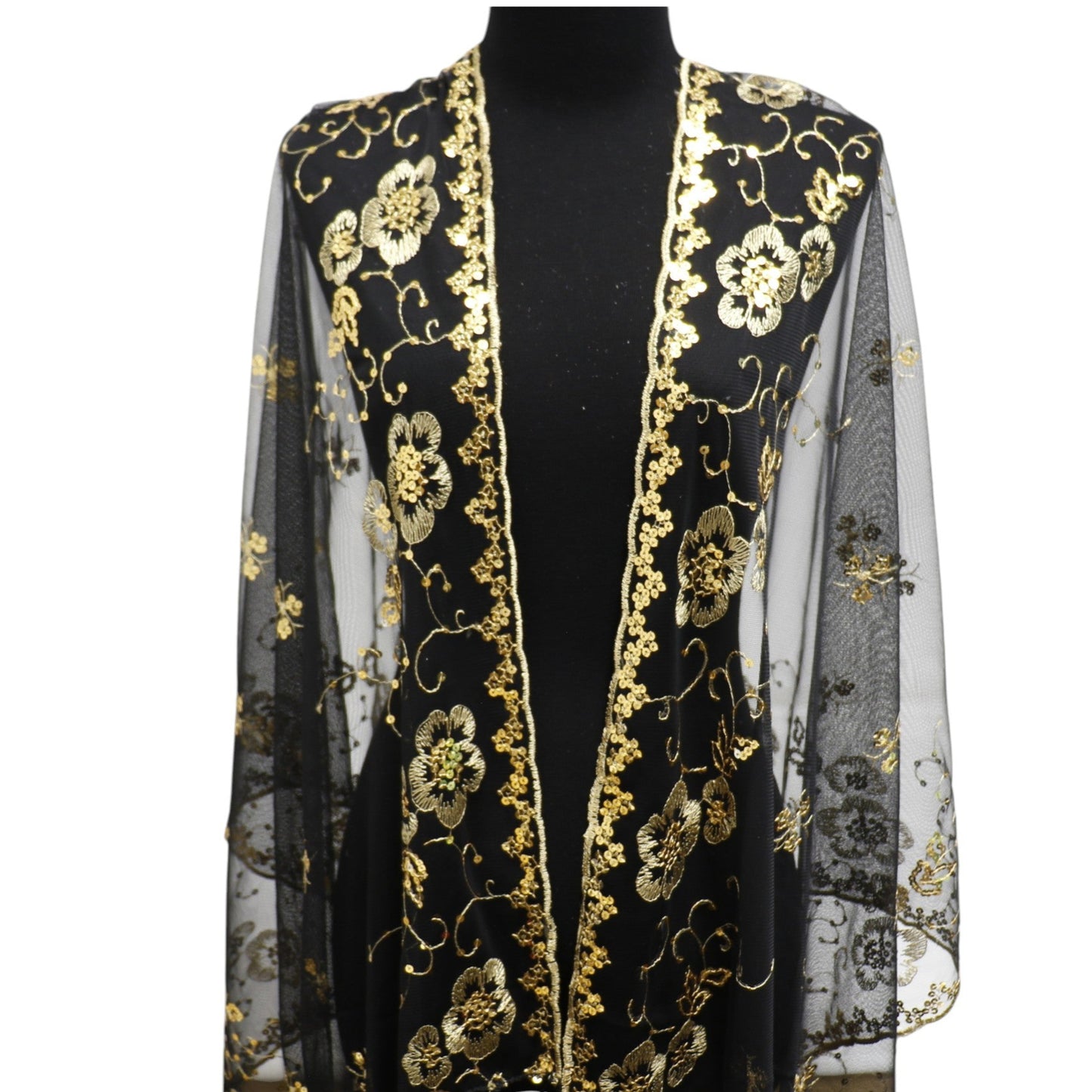 Sequin Chiffon Embellished Fringe Sheer Shawl Wrap Scarf SC309B. (12pc)