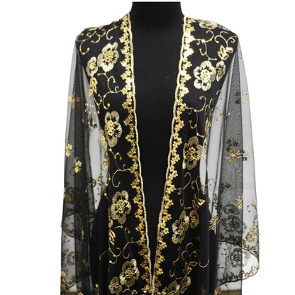 Sequin Chiffon Embellished Fringe Sheer Shawl Wrap Scarf SC309B. (12pc)