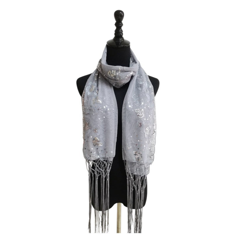 Sequin Chiffon Embellished Fringe Sheer Shawl Wrap Scarf SC309A.(12pc)