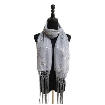 Sequin Chiffon Embellished Fringe Sheer Shawl Wrap Scarf SC309A.(12pc)