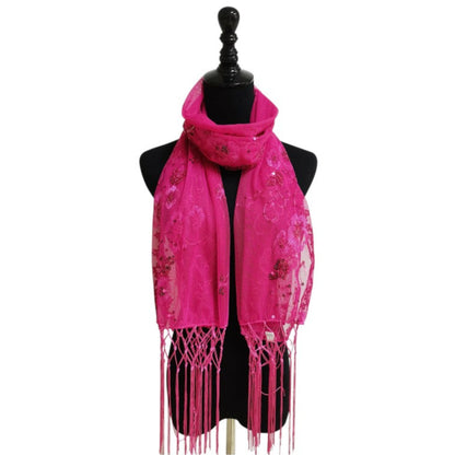 Sequin Chiffon Embellished Fringe Sheer Shawl Wrap Scarf SC309A.(12pc)