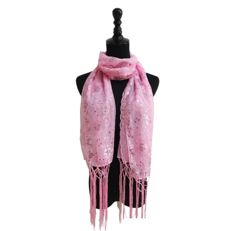 Sequin Chiffon Embellished Fringe Sheer Shawl Wrap Scarf SC309A.(12pc)