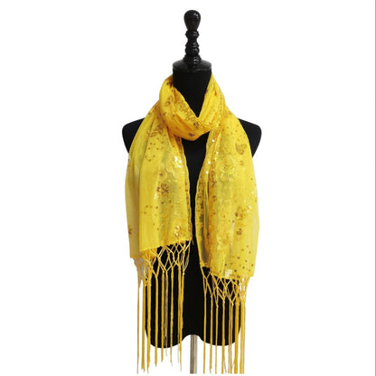 Sequin Chiffon Embellished Fringe Sheer Shawl Wrap Scarf SC309A.(12pc)
