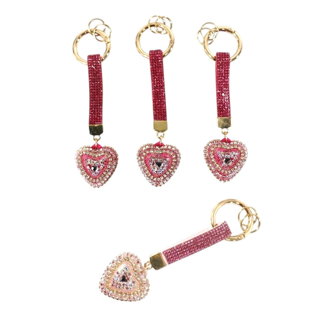 Double Sided Rhinestone Heart Keychain KC41101-14 (12PC)