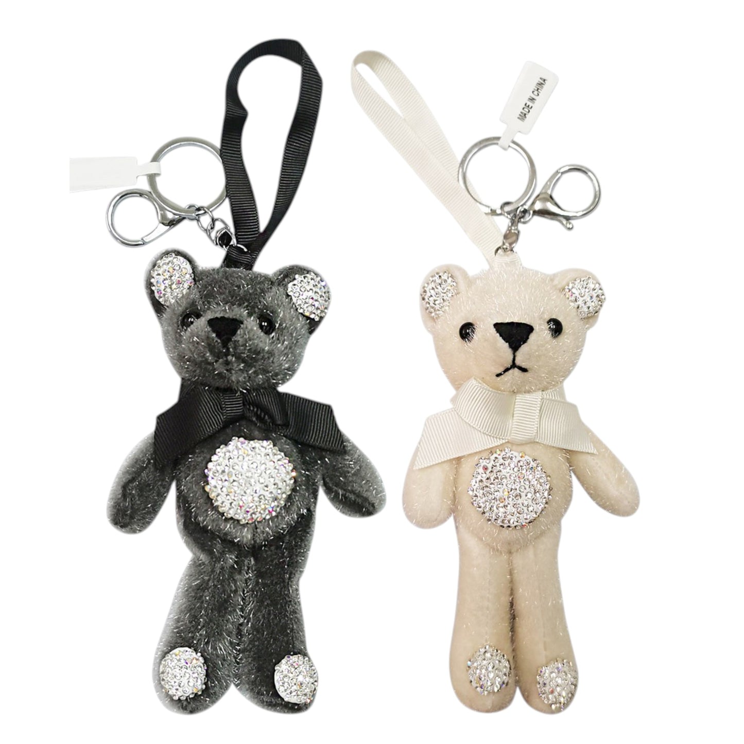 Rhinestone Ribbon Bear Plush Key Chain KC922-14R (12PC)