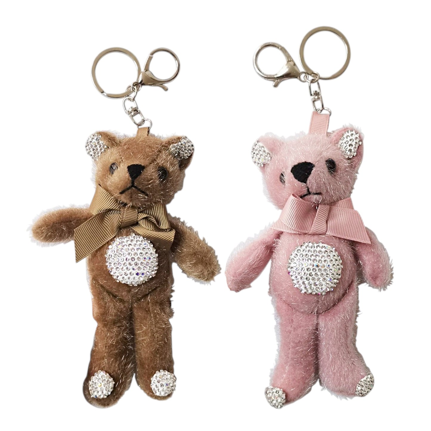 Rhinestone Ribbon Bear Plush Key Chain KC922-14R (12PC)